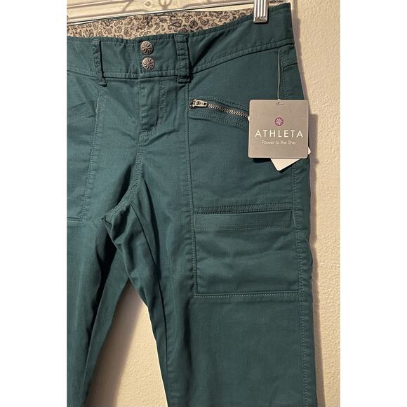 ATHLETA Ridgetrail Pants Women’s 2 Petite Teal Green Cotton Lyocell NWT - Picture 2 of 12